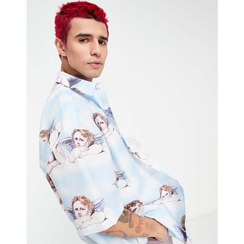 Uomo Camicie DESIGN - Camicia squadrata oversize con stampa di cherubini