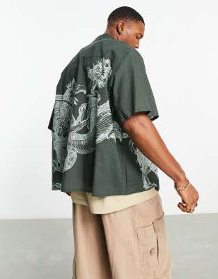 Camicia squadrata oversize con stampa di grifone e rever-Verde - ASOS DESIGN Camicia donna  - immagine3