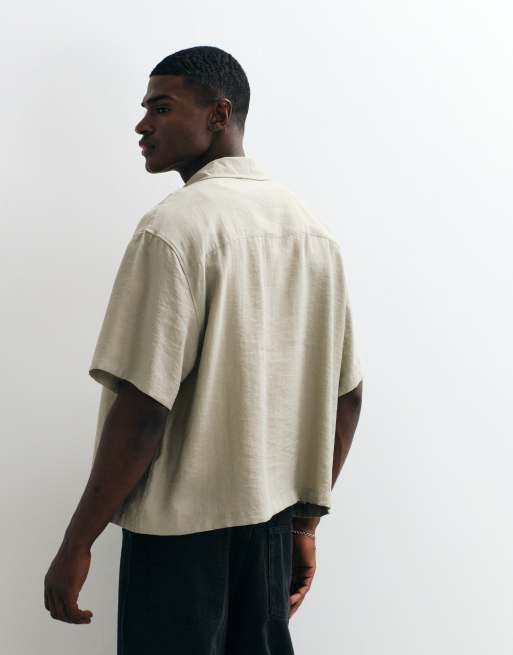 ASOS DESIGN - Camicia squadrata oversize drappeggiata beige, 4 di 5