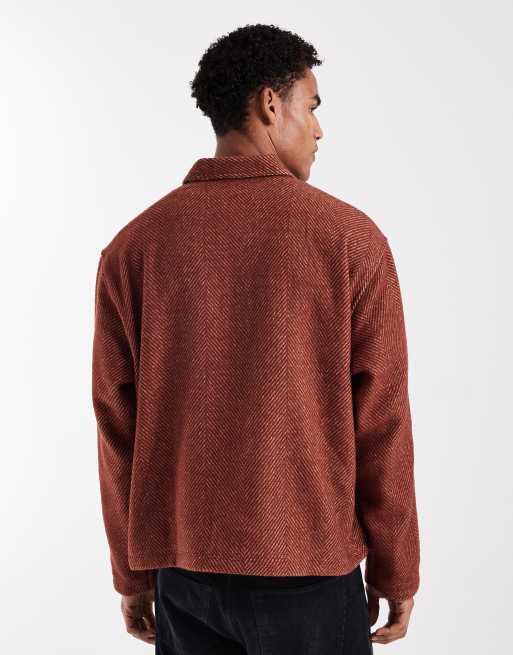 ASOS DESIGN - Camicia squadrata oversize effetto lana color ruggine a spina di pesce, 3 di 5