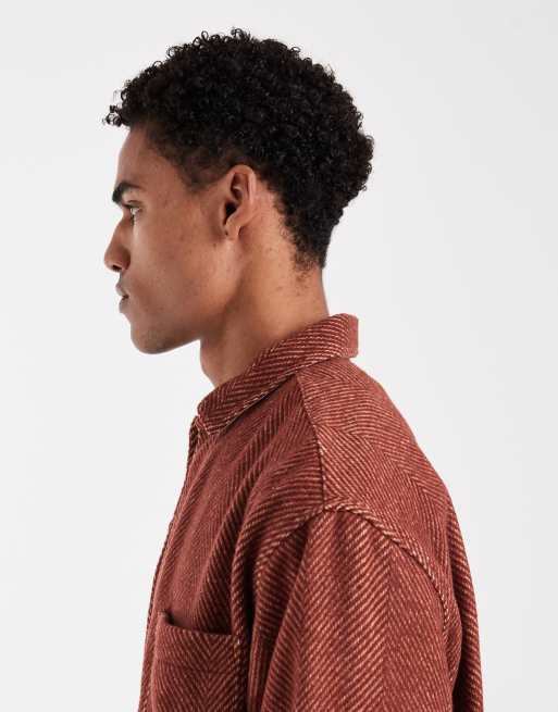 ASOS DESIGN - Camicia squadrata oversize effetto lana color ruggine a spina di pesce, 4 di 5