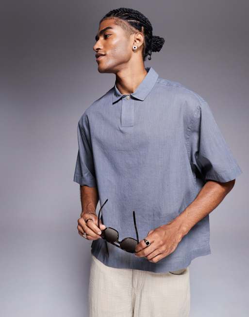 ASOS DESIGN - Camicia squadrata oversize effetto lino grigia