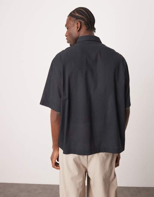 ASOS DESIGN - Camicia squadrata oversize effetto lino nera, 3 di 4