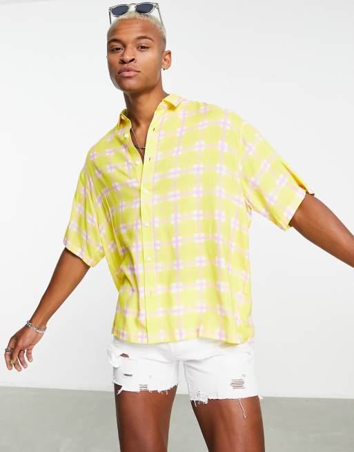 ASOS DESIGN - Camicia squadrata oversize gialla e rosa a quadri