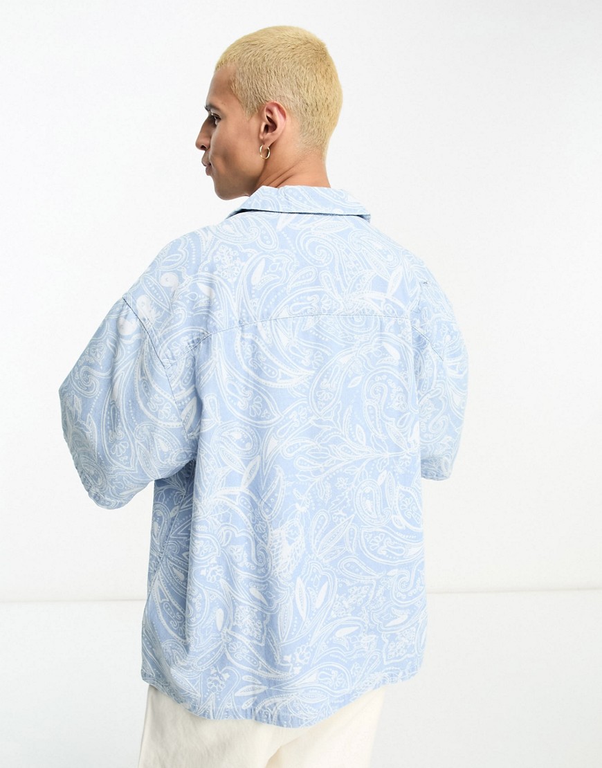 Camicia squadrata oversize in denim con stampa cachemire e rever-Blu - ASOS DESIGN Camicia donna  - immagine3