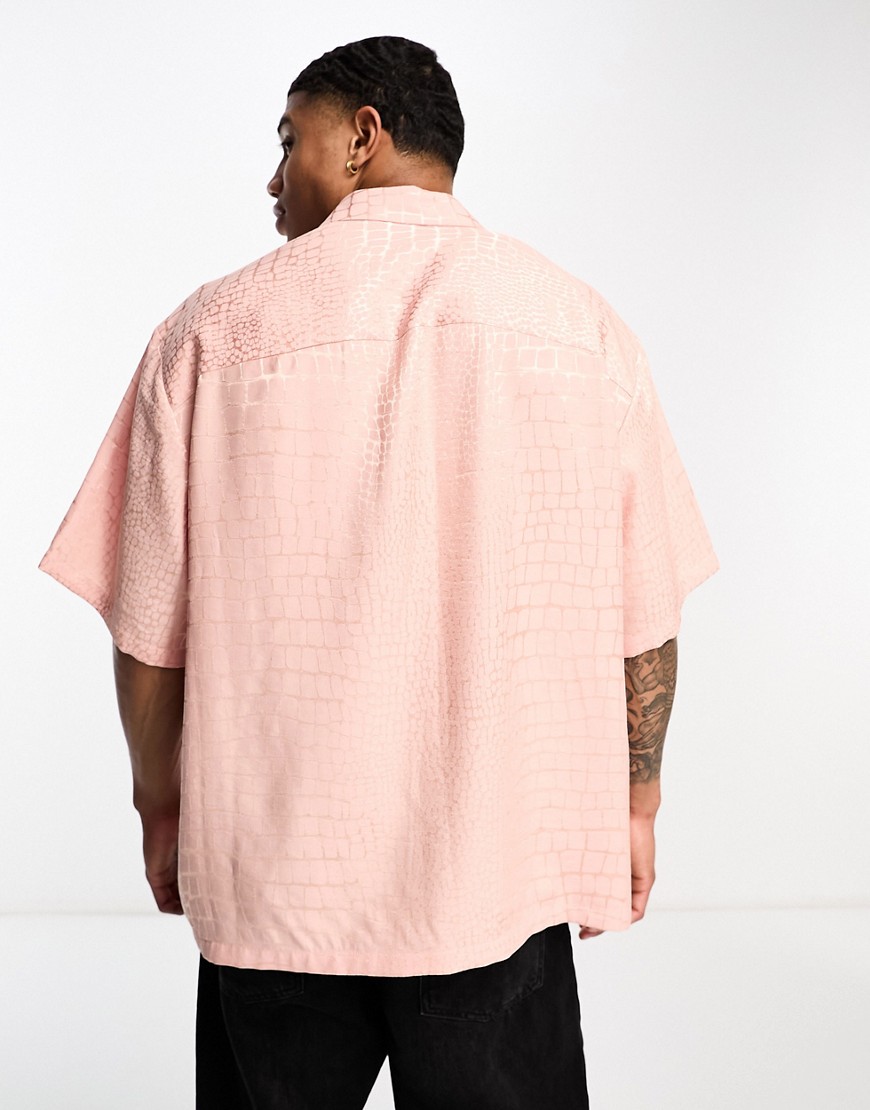 Camicia squadrata oversize in jacquard rosa effetto coccodrillo - ASOS DESIGN Camicia donna  - immagine3