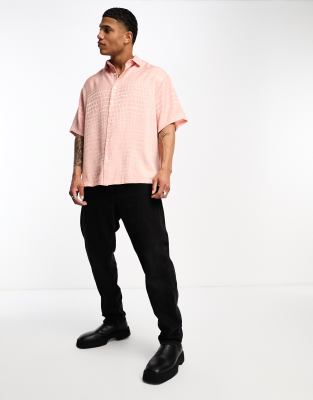 Camicia squadrata oversize in jacquard rosa effetto coccodrillo - ASOS DESIGN Camicia donna  - immagine1