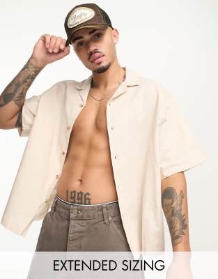 ASOS DESIGN - Camicia squadrata oversize in lino, color pietra