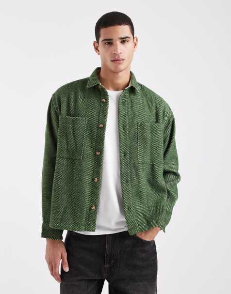 ASOS DESIGN - Camicia squadrata oversize in misto lana verde a spina di pesce - view 1