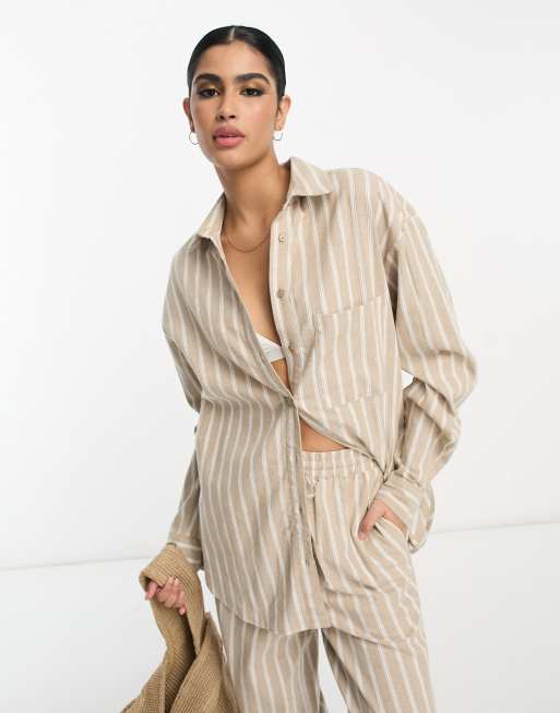 ASOS DESIGN - Camicia squadrata oversize in misto lino a righe in coordinato