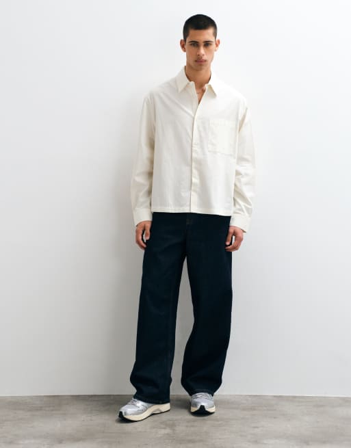 ASOS DESIGN camicia squadrata oversize in popeline bianco sporco, 3 di 5