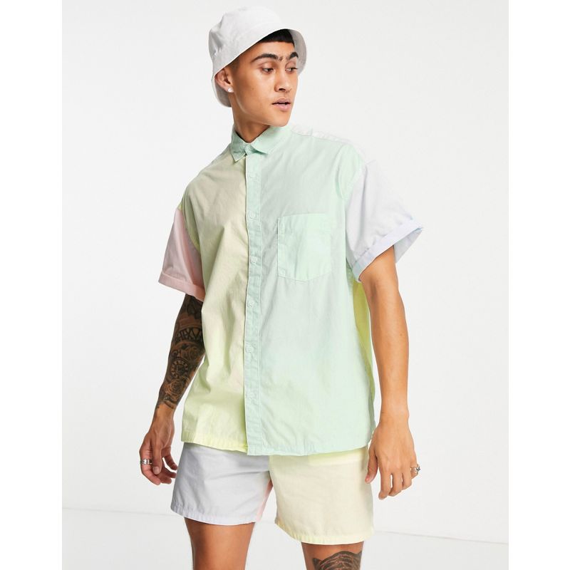 DESIGN - Camicia squadrata oversize in popeline, colore pastello color block slavato in coordinato