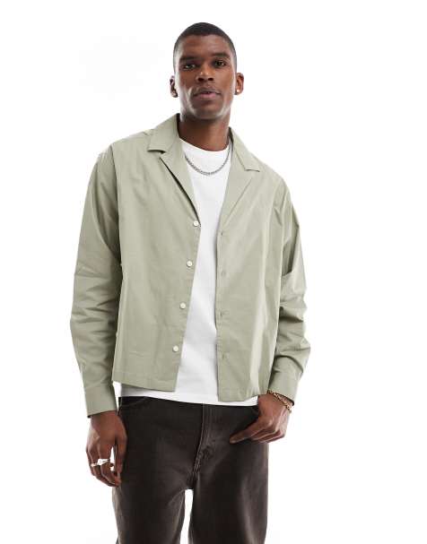 ASOS DESIGN - Camicia squadrata oversize in popeline verde pallido con rever profondo - view 1