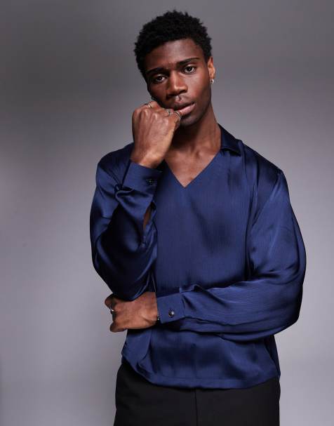 ASOS DESIGN - Camicia squadrata oversize in raso blu navy - view 1