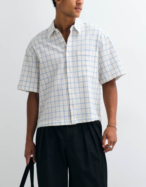 ASOS DESIGN camicia squadrata oversize in seersucker a quadri windowpane color ecru