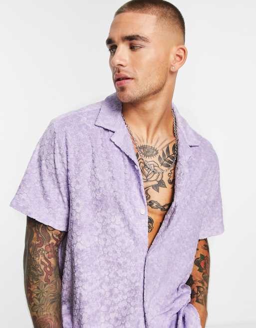 ASOS DESIGN - Camicia squadrata oversize in spugna con stampa di fiori goffrati