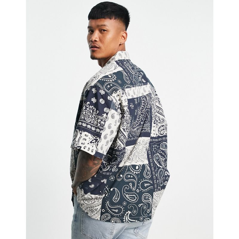 Uomo Y3E2e DESIGN - Camicia squadrata oversize in stampa patchwork cashemire
