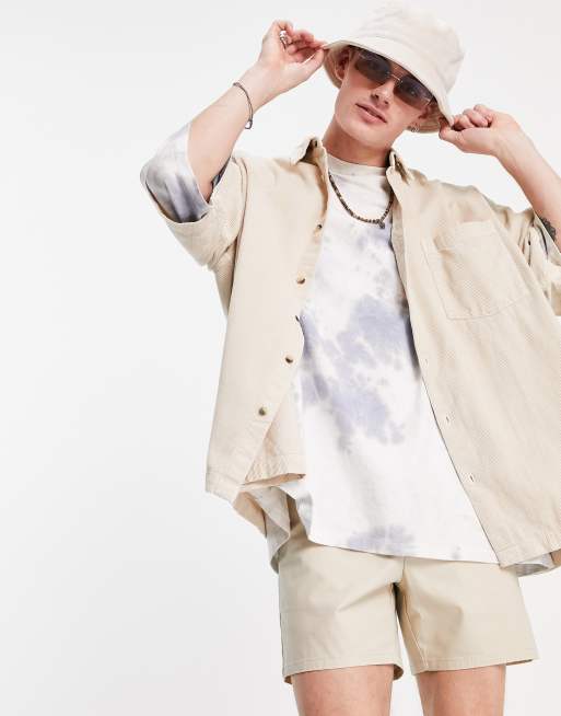 ASOS DESIGN - Camicia squadrata oversize in velluto a coste color pietra