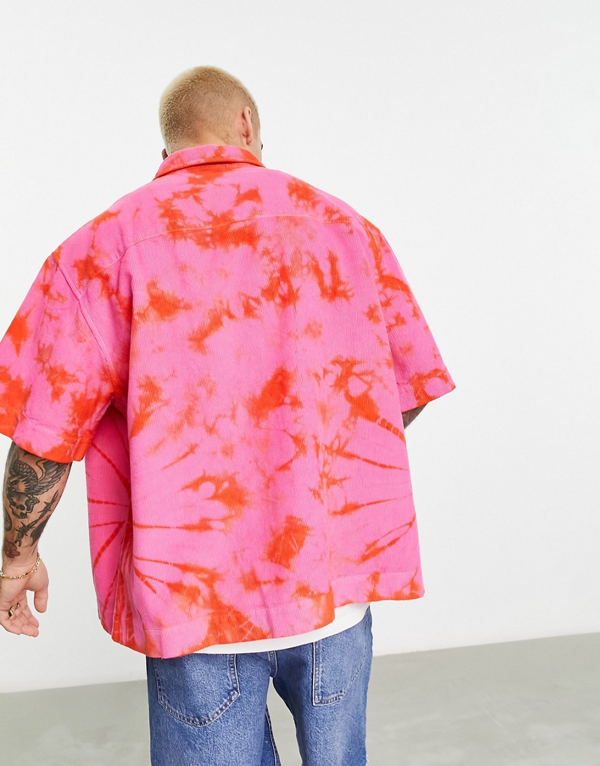 Camicia squadrata oversize in velluto a coste rosa tie dye - ASOS DESIGN Camicia donna  - immagine3