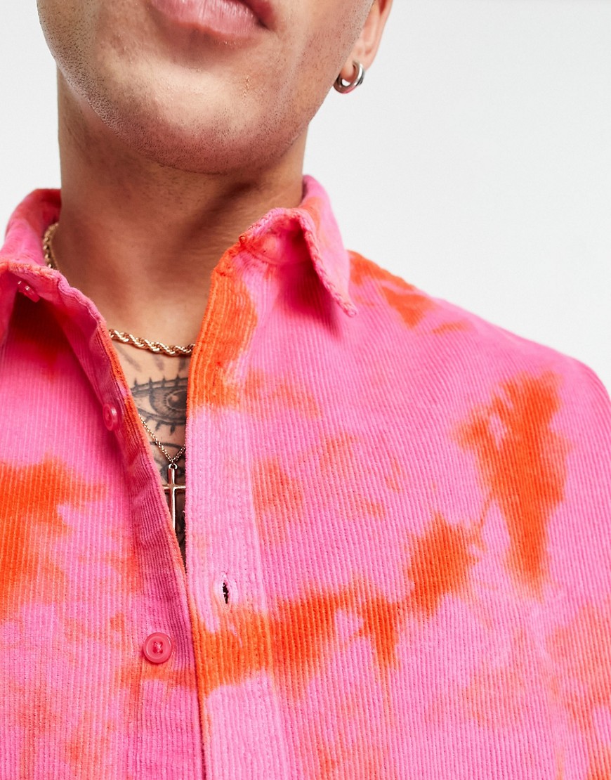 Camicia squadrata oversize in velluto a coste rosa tie dye - ASOS DESIGN Camicia donna  - immagine1