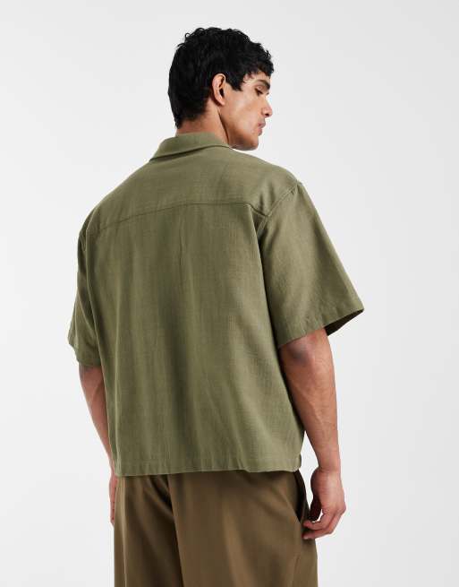 ASOS DESIGN - Camicia squadrata oversize kaki con fiori ricamati sul petto, 5 di 5