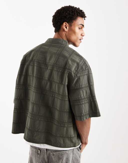 ASOS DESIGN - Camicia squadrata oversize kaki testurizzata a quadri, 3 di 5