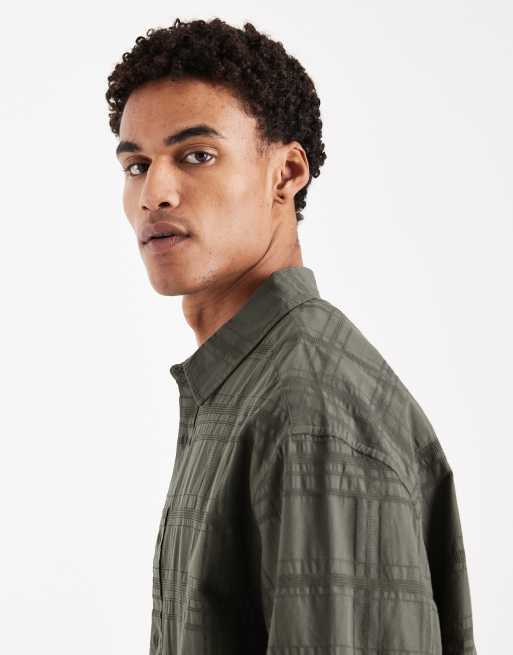ASOS DESIGN - Camicia squadrata oversize kaki testurizzata a quadri, 4 di 5