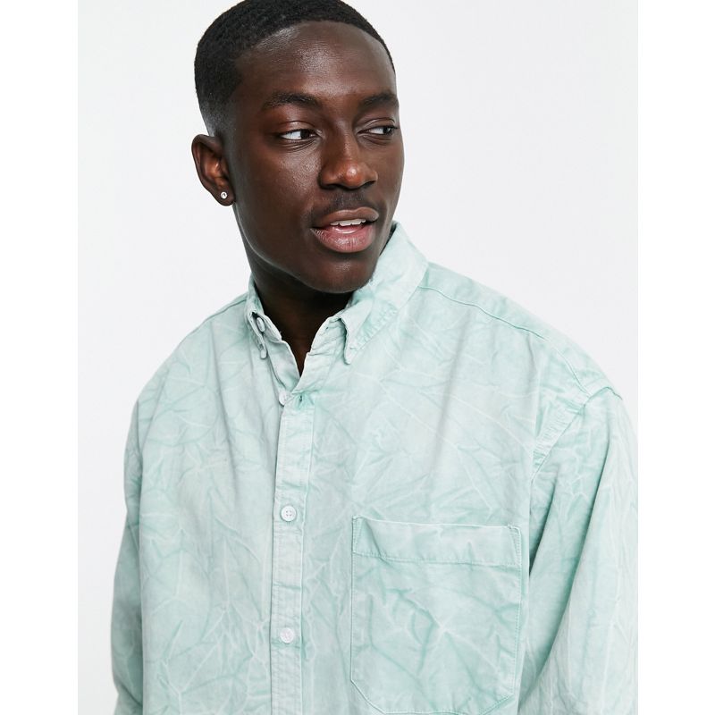 Camicie tinta unita Rsgis DESIGN - Camicia squadrata oversize lavaggio candeggiato verde salvia