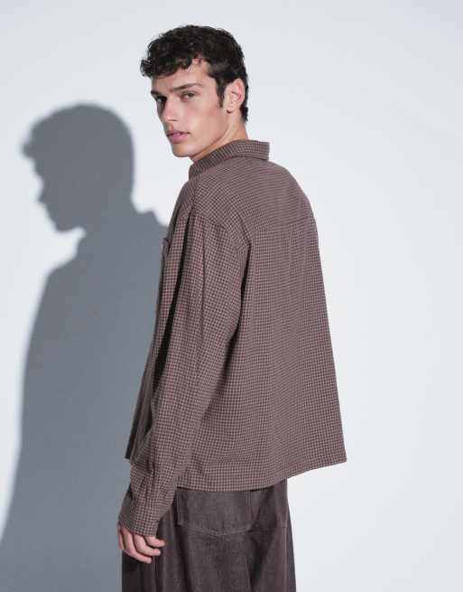 ASOS DESIGN - Camicia squadrata oversize marrone a quadri, 4 di 5