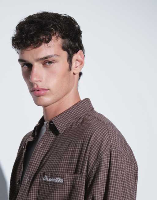 ASOS DESIGN - Camicia squadrata oversize marrone a quadri, 5 di 5