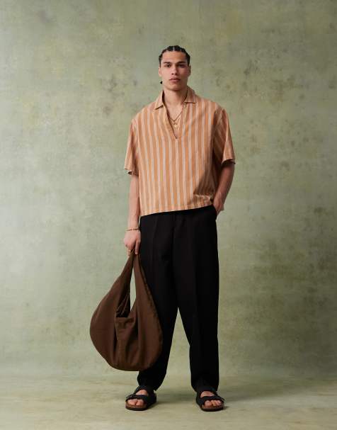 ASOS DESIGN - Camicia squadrata oversize marrone con righe verticali - view 1