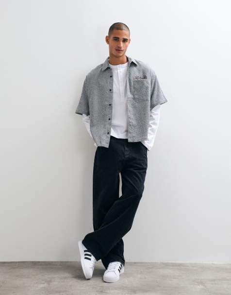 ASOS DESIGN - Camicia squadrata oversize nera a quadretti - view 1