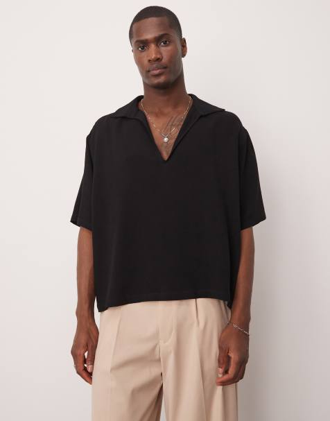 ASOS DESIGN - Camicia squadrata oversize nera con scollo profondo a V - view 1