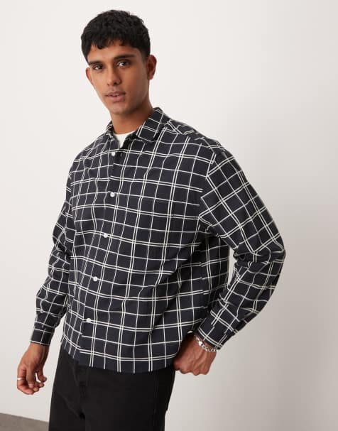 ASOS DESIGN - Camicia squadrata oversize nera e bianca a quadri - view 1