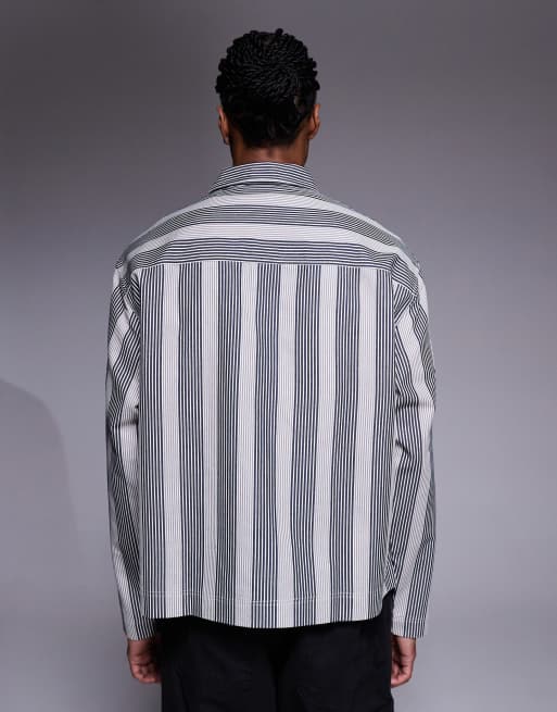 ASOS DESIGN - Camicia squadrata oversize nera e bianca a righe, 3 di 5