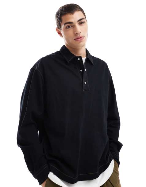 ASOS DESIGN - Camicia squadrata oversize nera in denim - view 1