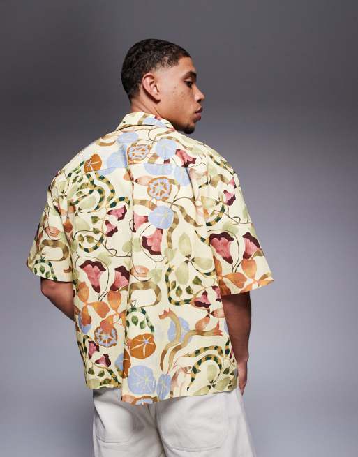 ASOS DESIGN - Camicia squadrata oversize neutra con stampa, 3 di 4