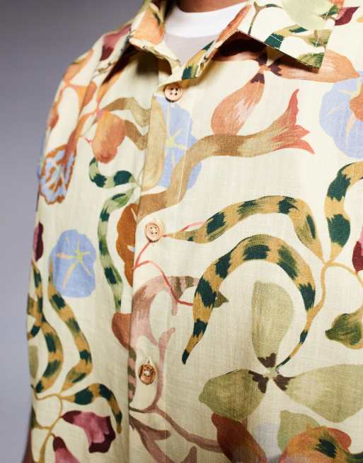 ASOS DESIGN - Camicia squadrata oversize neutra con stampa, 4 di 4