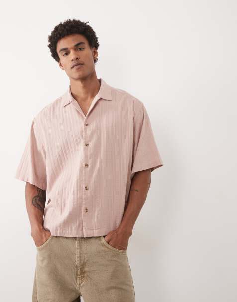ASOS DESIGN - Camicia squadrata oversize rosa testurizzata con rever - view 1