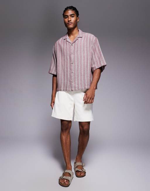 ASOS DESIGN - Camicia squadrata oversize testurizzata color bordeaux a righe, 2 di 5
