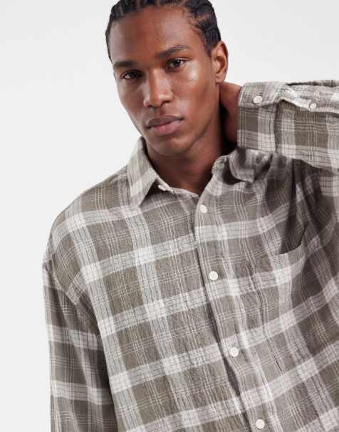 ASOS DESIGN - Camicia squadrata oversize testurizzata verde salvia a quadri - view 1