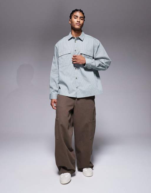 ASOS DESIGN - Camicia squadrata oversize verde a righe, 2 di 5