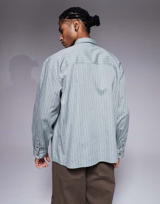 ASOS DESIGN - Camicia squadrata oversize verde a righe, 3 di 5