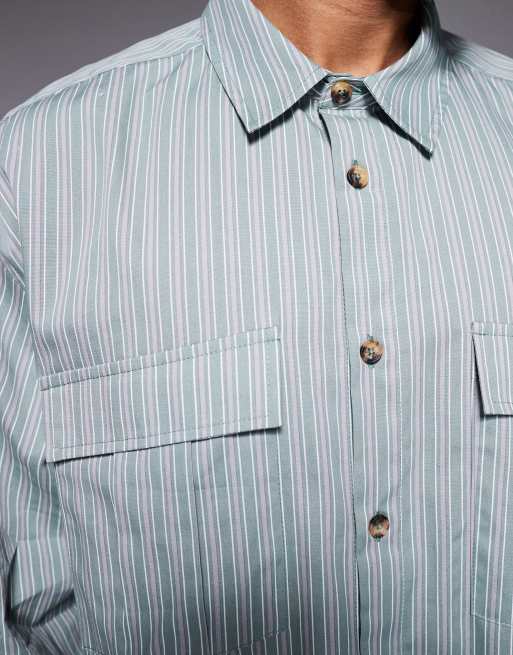 ASOS DESIGN - Camicia squadrata oversize verde a righe, 4 di 5