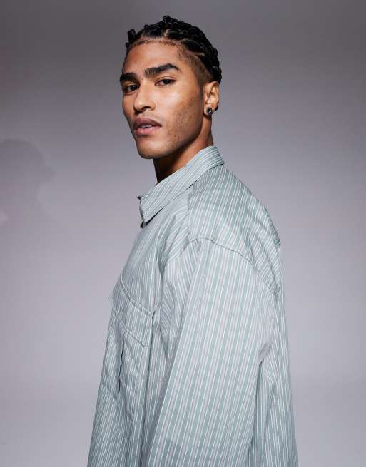 ASOS DESIGN - Camicia squadrata oversize verde a righe, 5 di 5