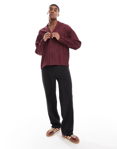 ASOS DESIGN - Camicia squadrata plissé bordeaux - view 1