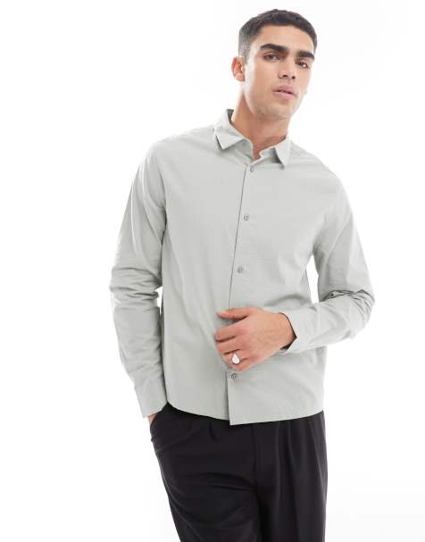 ASOS DESIGN - Camicia squadrata regular fit in tessuto seersucker color verde chiaro - view 1