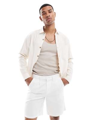 ASOS DESIGN - Camicia squadrata taglio comodo a righe in colore neutro