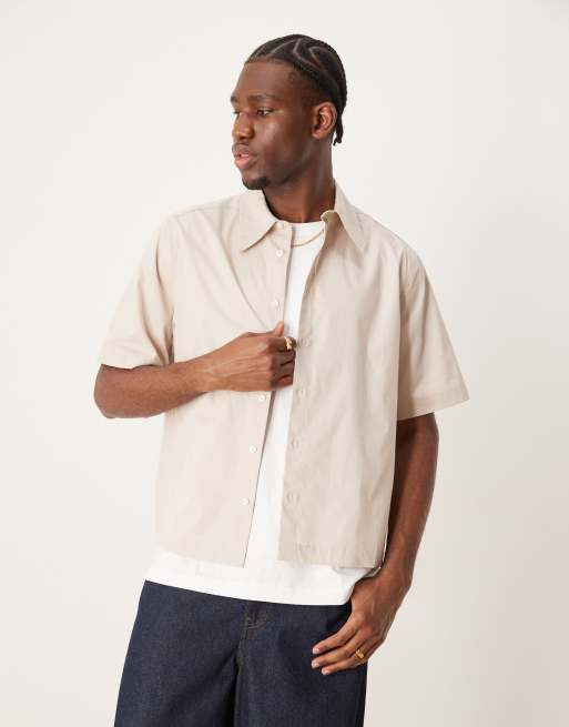 ASOS DESIGN - Camicia squadrata taglio comodo beige
