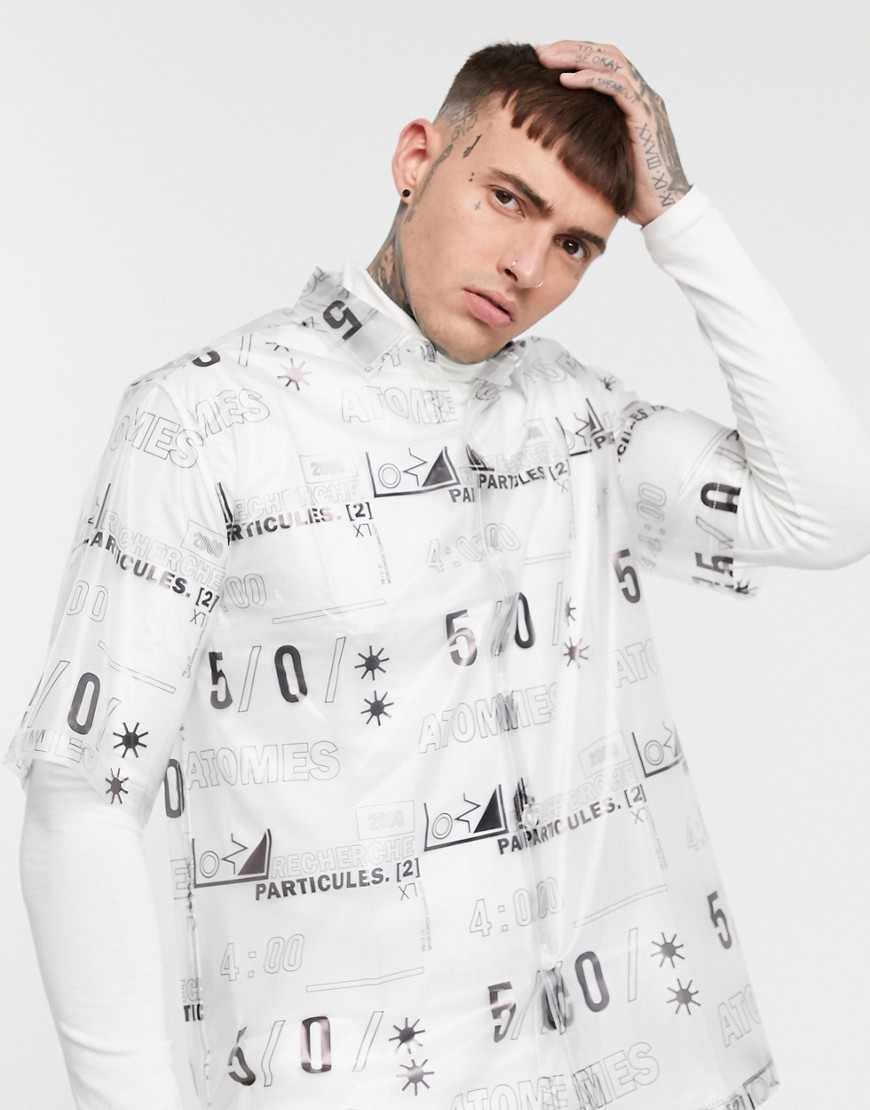 ASOS DESIGN - Camicia squadrata trasparente con stampa-Bianco
